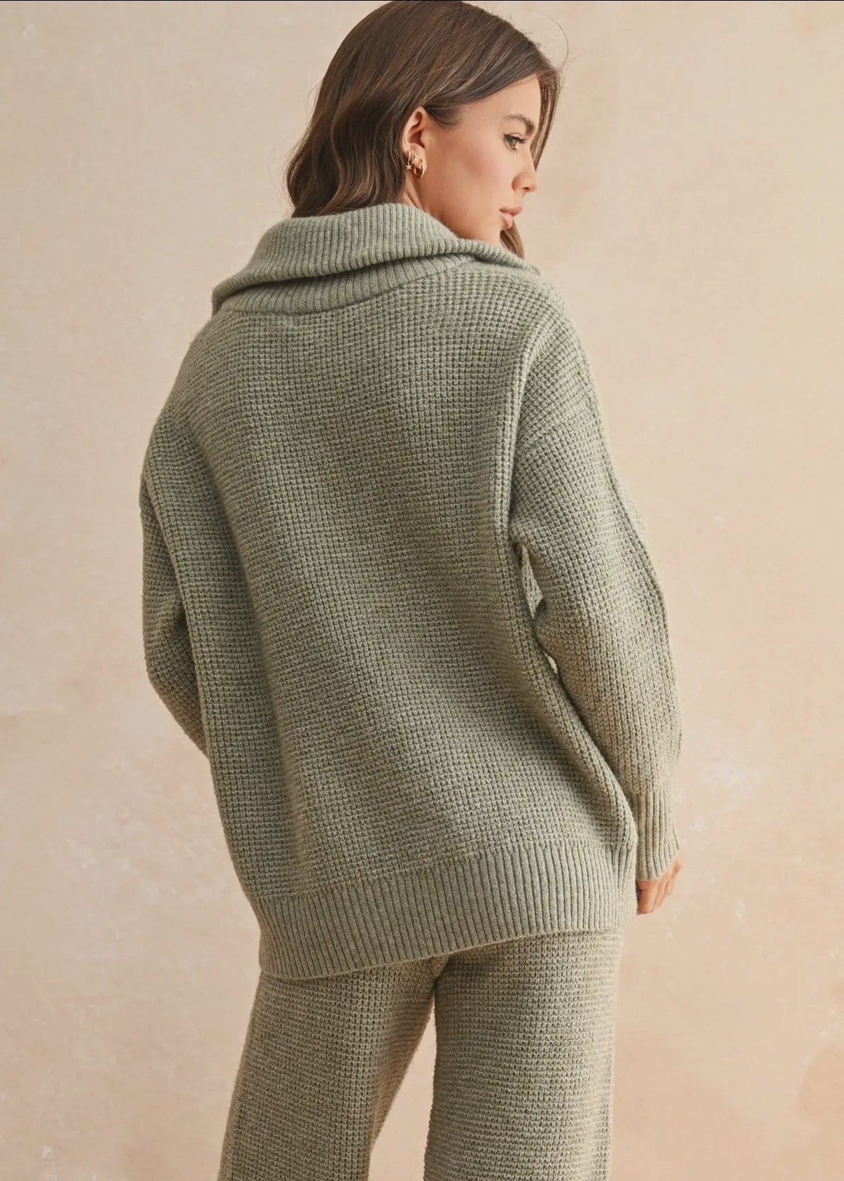 Waffle Knit Quarter Zip Sweater