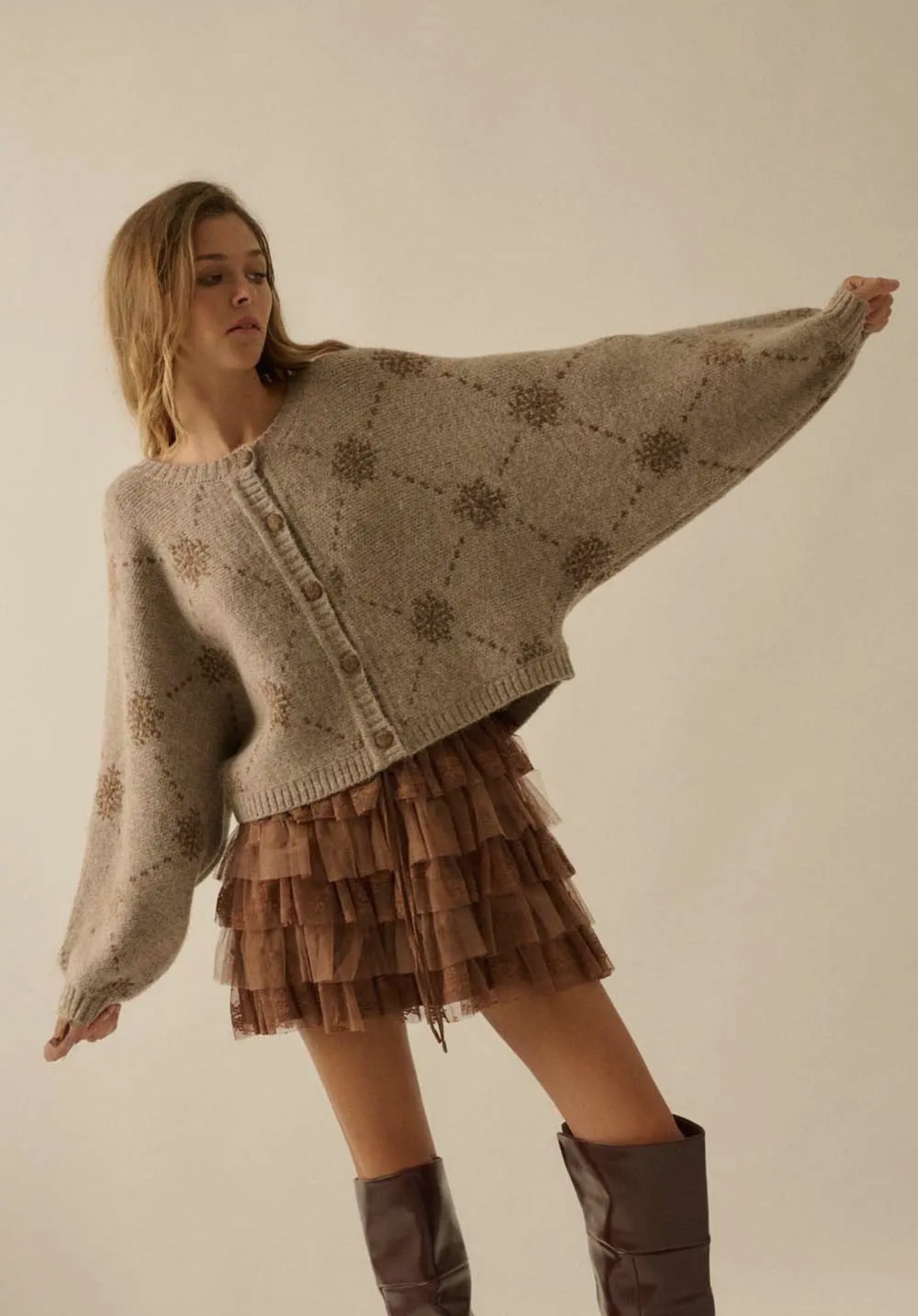 Snowflake Jacquard Knit Cardigan