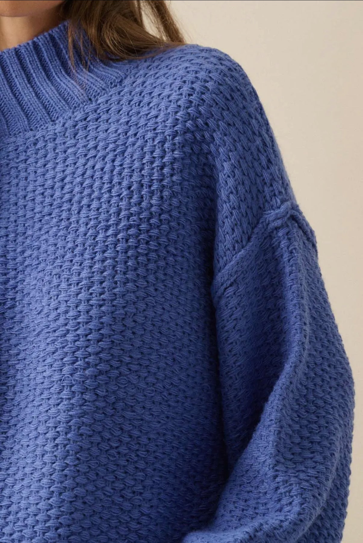 Cobalt Crochet Knit Mock Neck Sweater