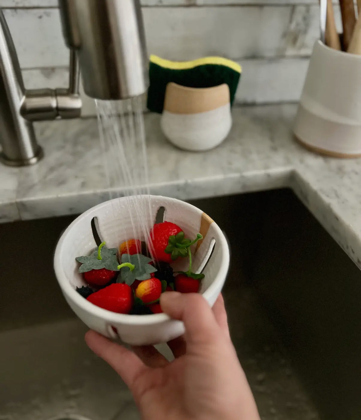 Handmade Ceramic Berry Bowl with Saucer