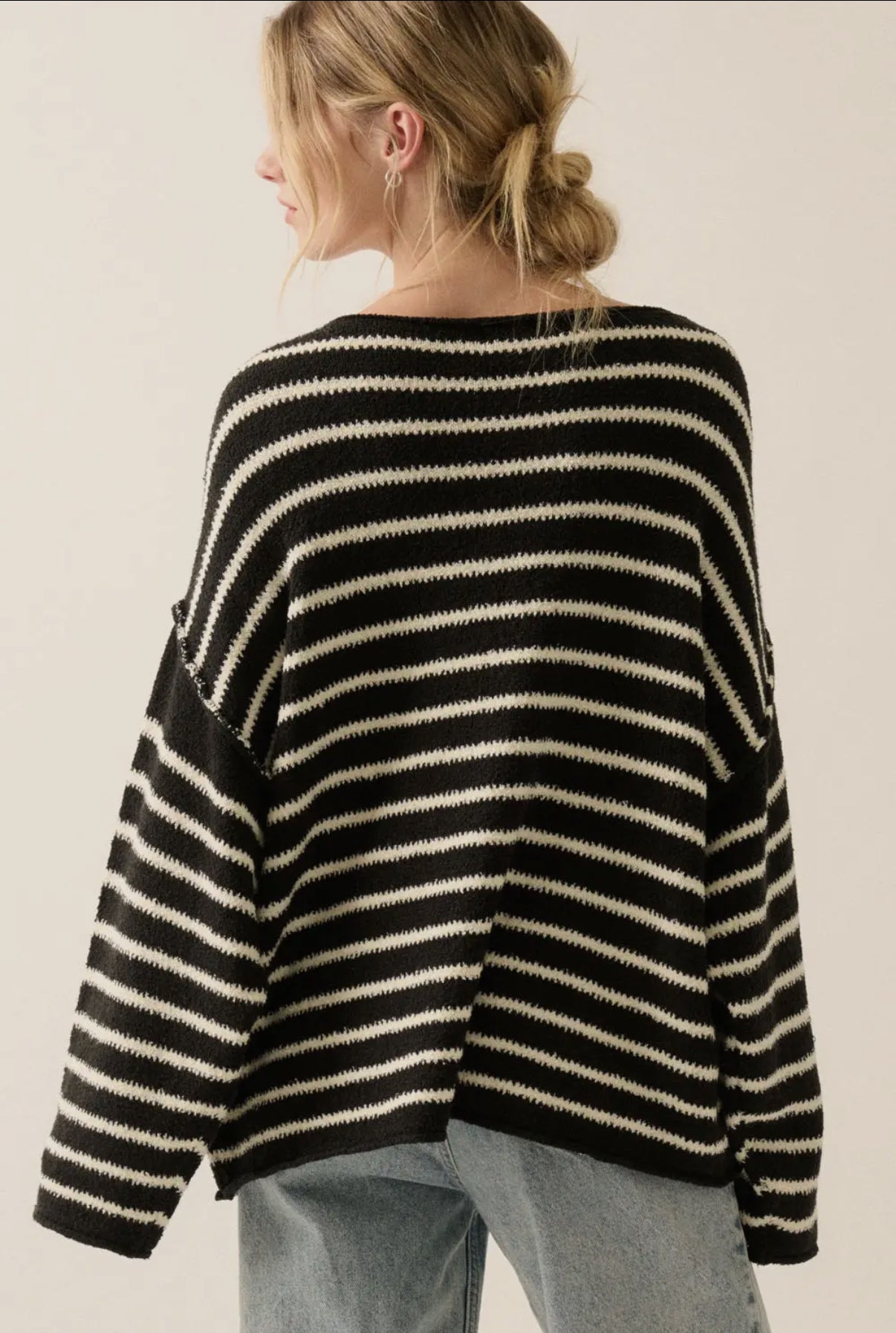 Striped Textured Knit Oversized Sweater