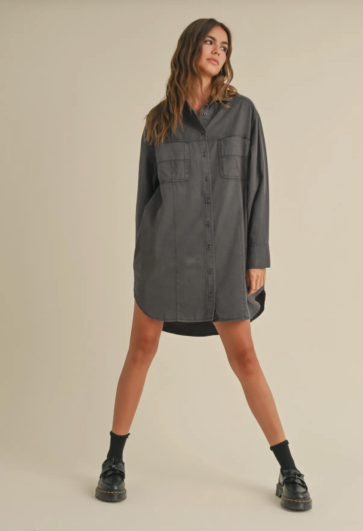 Washed Button Down Shirt Dress