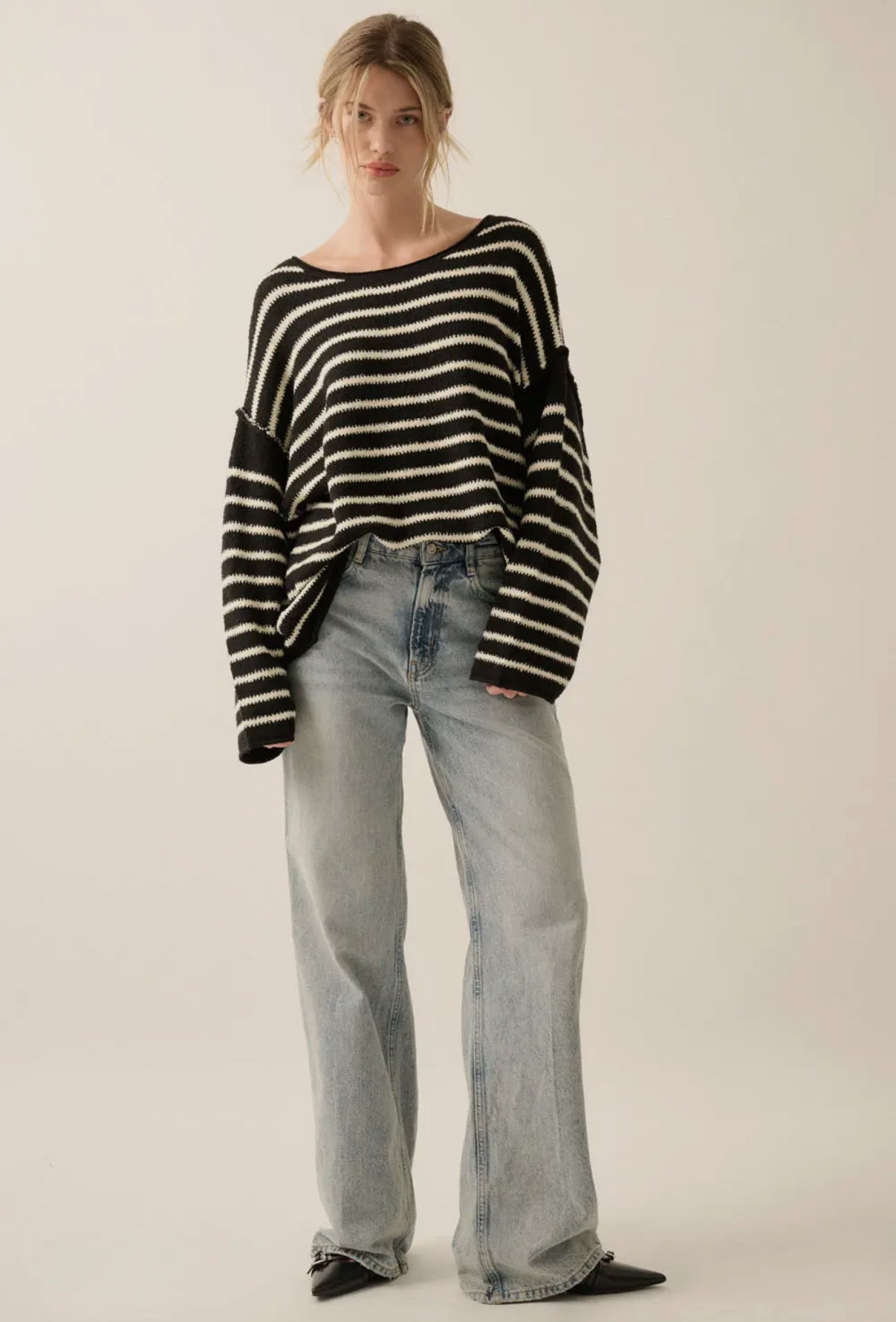 Striped Textured Knit Oversized Sweater