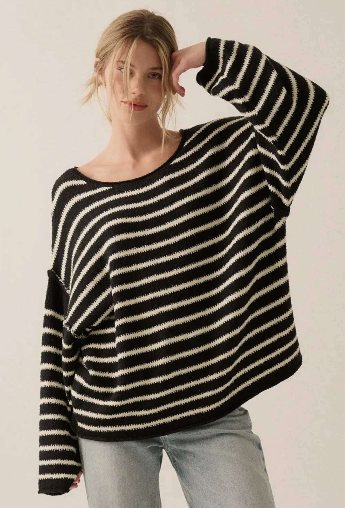 Striped Textured Knit Oversized Sweater
