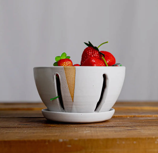 Handmade Ceramic Berry Bowl with Saucer