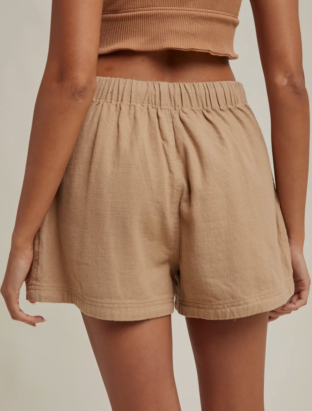 Tan Cotton Twill Shorts
