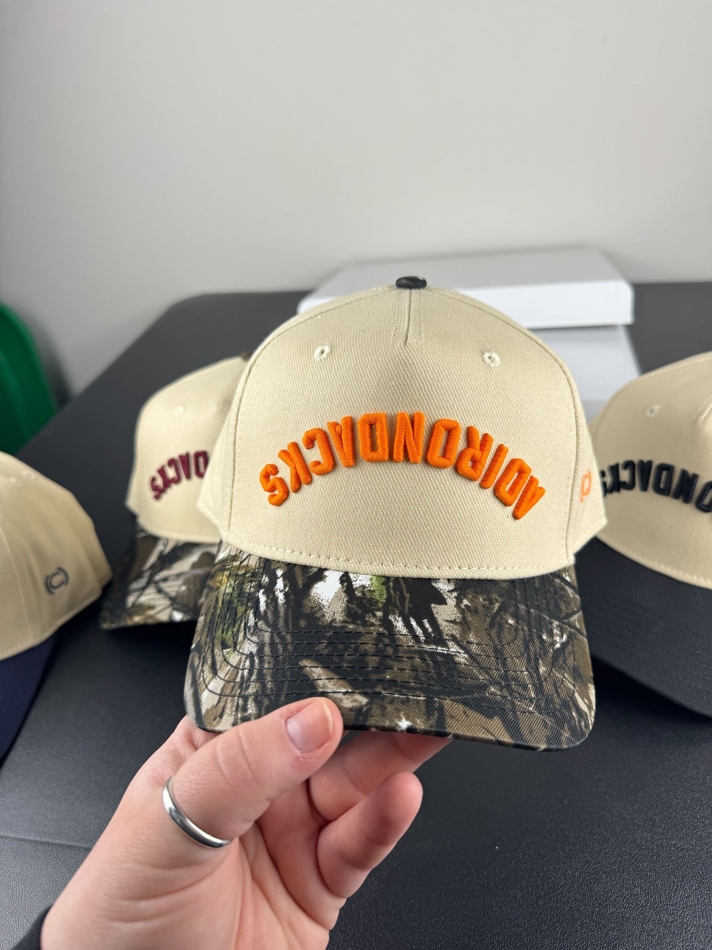 “Adirondacks” Upside Down Two Tone Hat | Camo & Orange