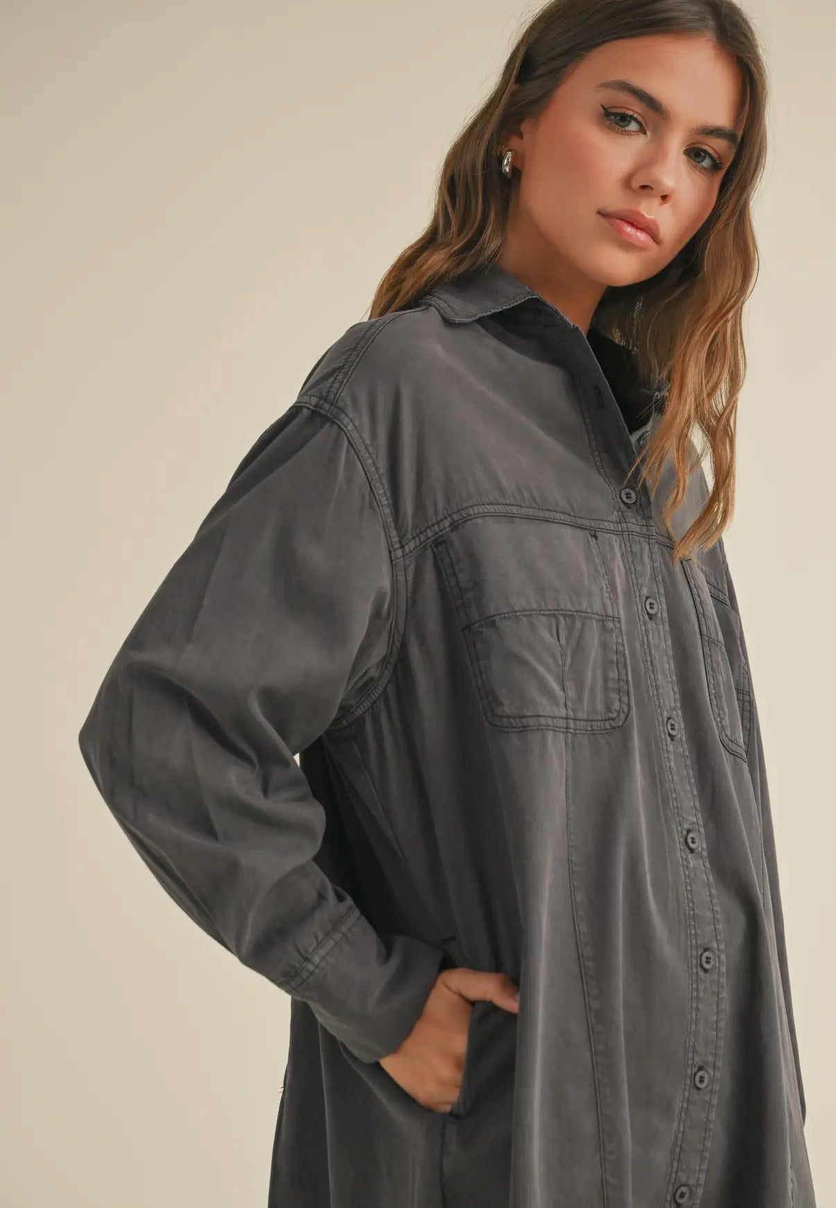 Washed Button Down Shirt Dress