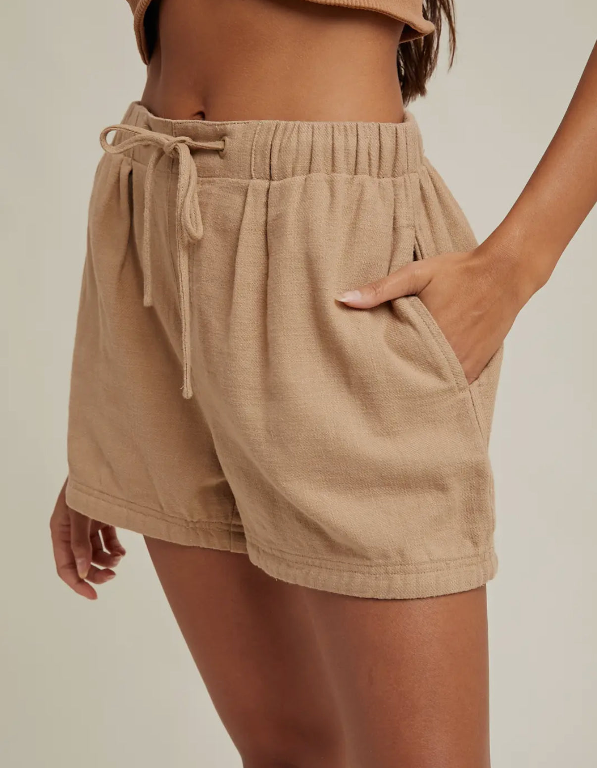 Tan Cotton Twill Shorts