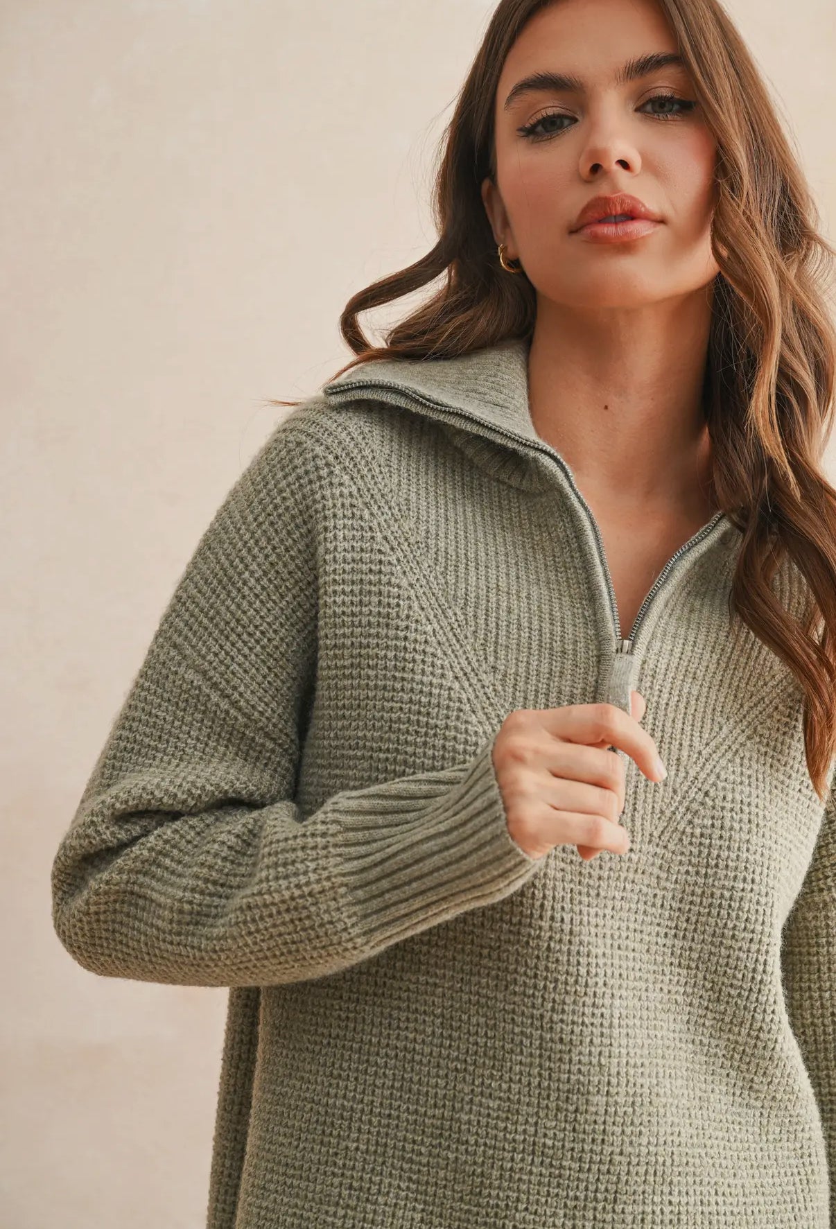Waffle Knit Quarter Zip Sweater