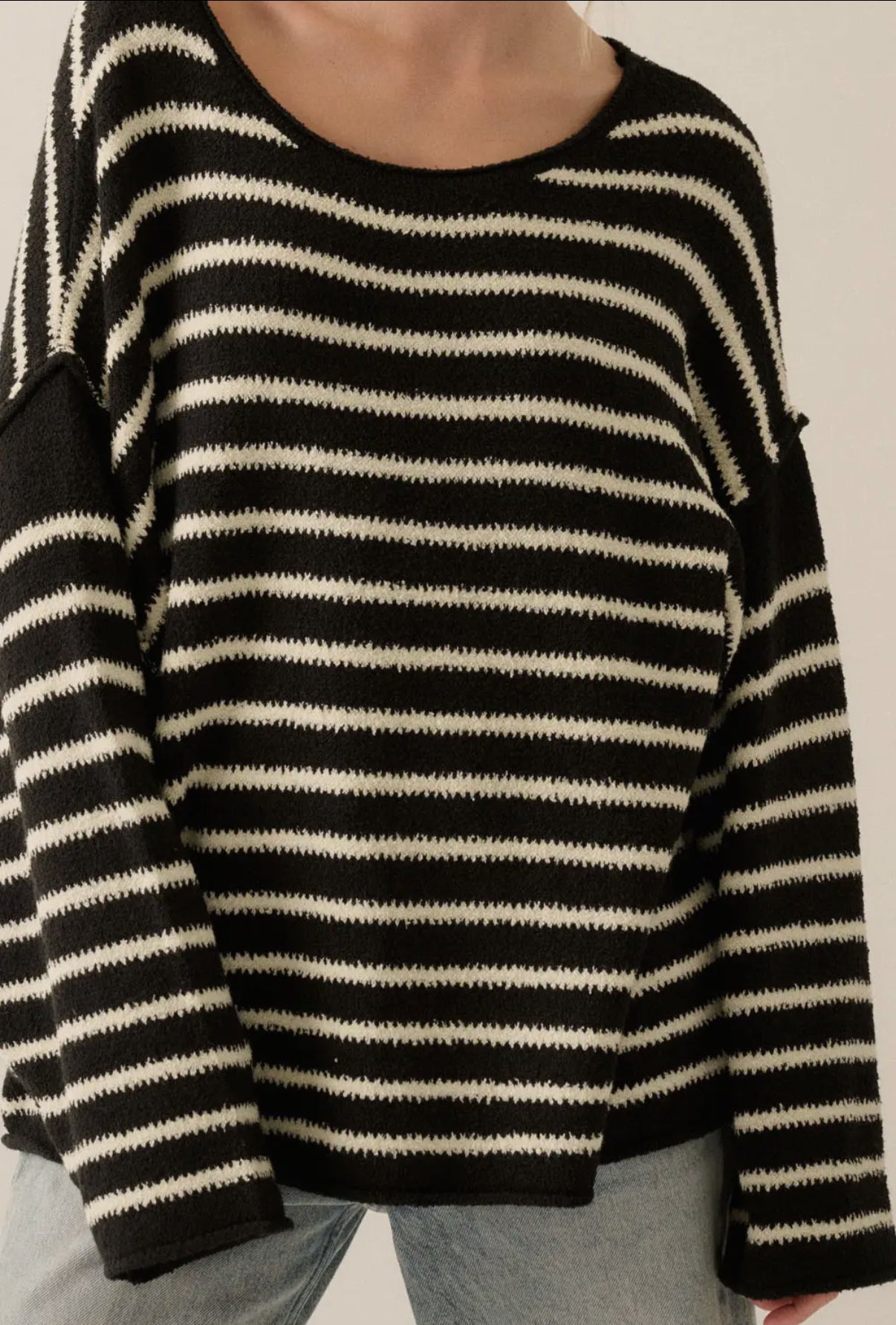 Striped Textured Knit Oversized Sweater