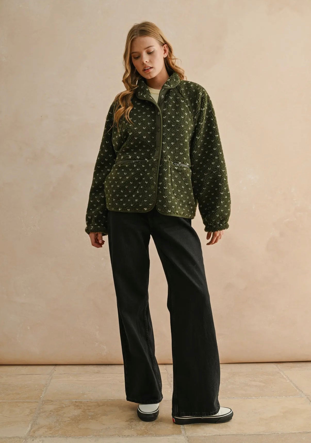 Olive Sherpa Patterned Jacket