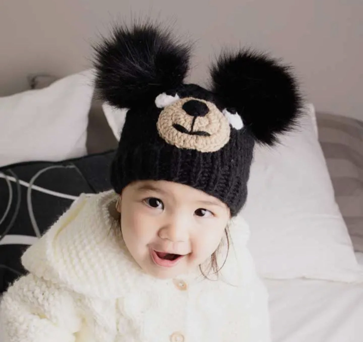 Black Bear Knit Beanie Hat | Baby & Kids