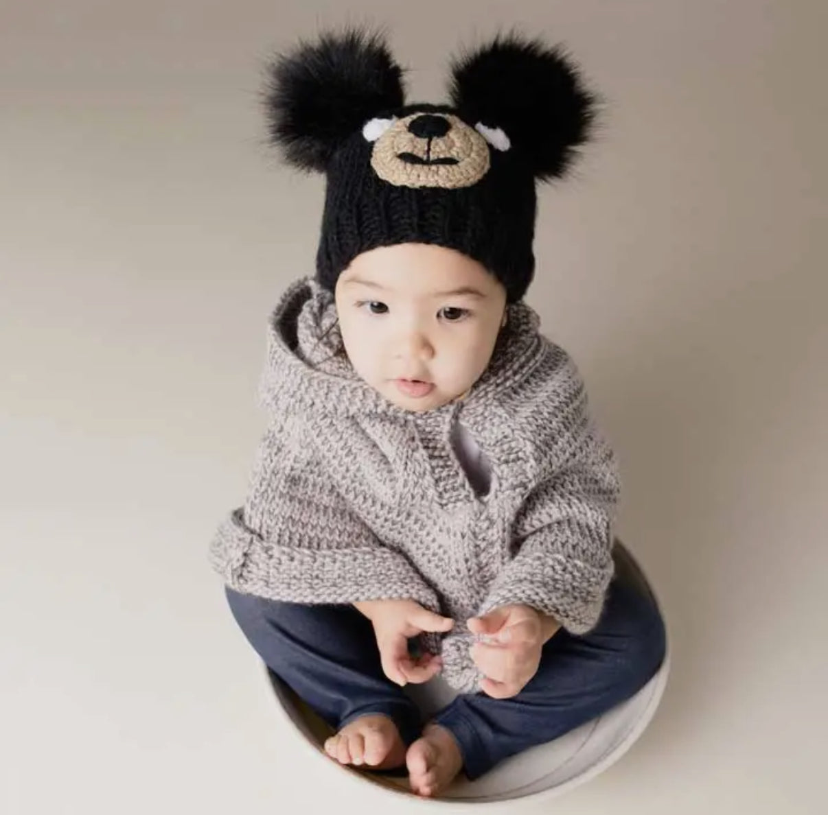 Black Bear Knit Beanie Hat | Baby & Kids