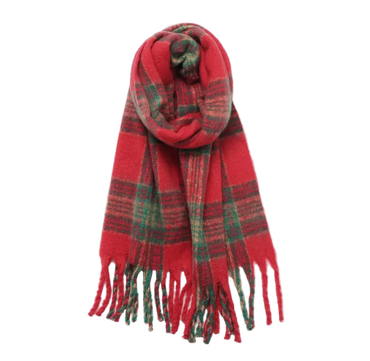 Chunky Fleece Scarf | Red & Green Plaid