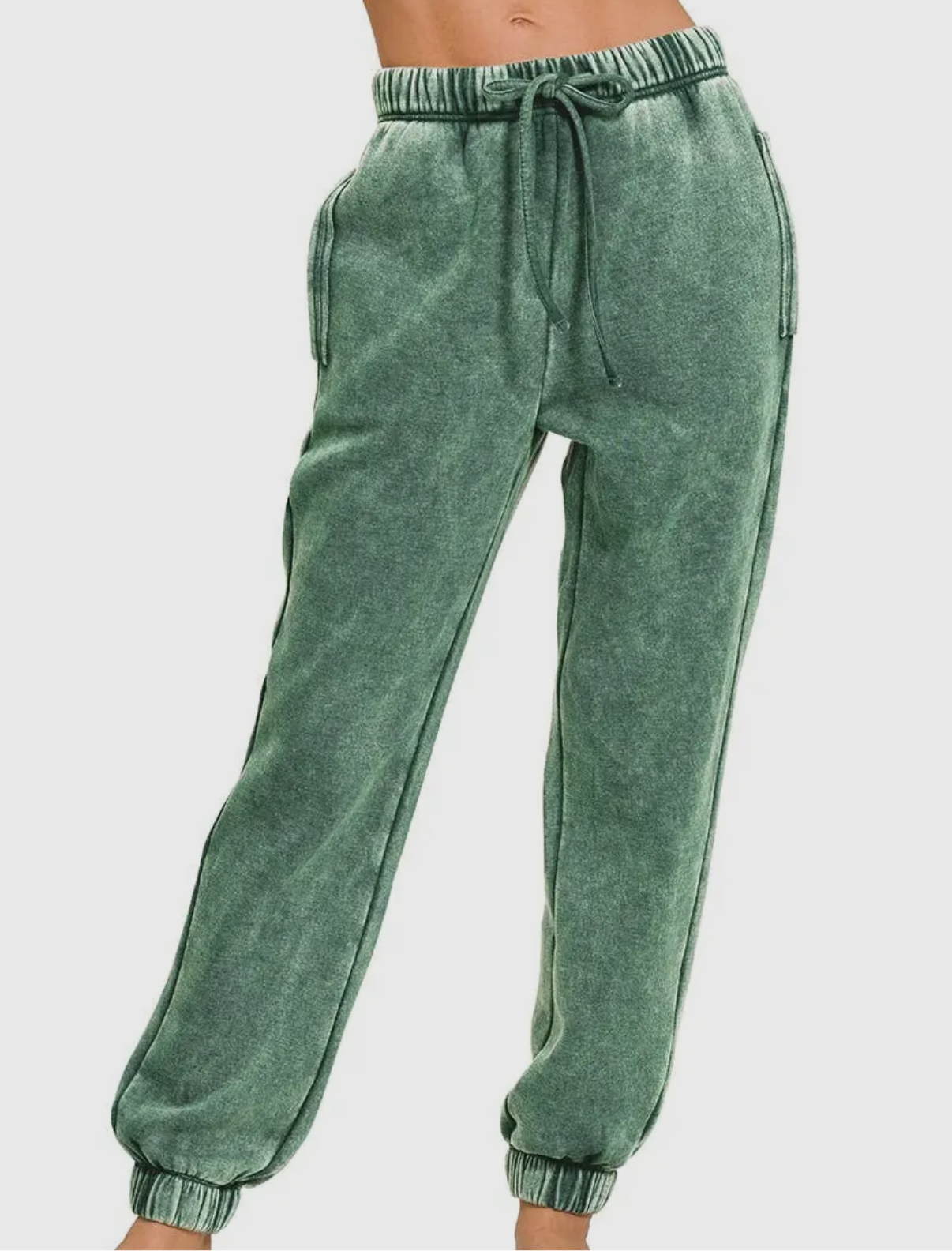 Mossy Green | Acid Wash Fleece Lined Joggers