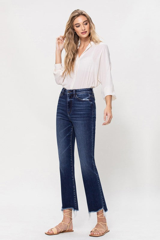 High Rise Distressed Hem Kick Flare Jeans *