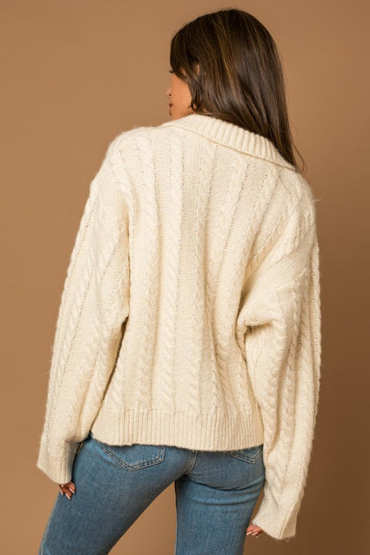 Collared Cable Sweater Cardigan *