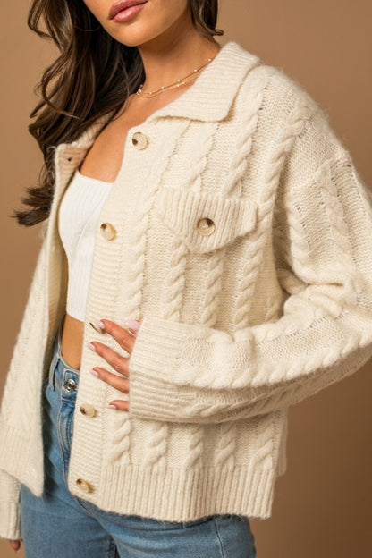 Collared Cable Sweater Cardigan *