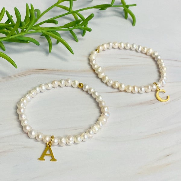 Freshwater Pearl Initial Charm Bracelet *