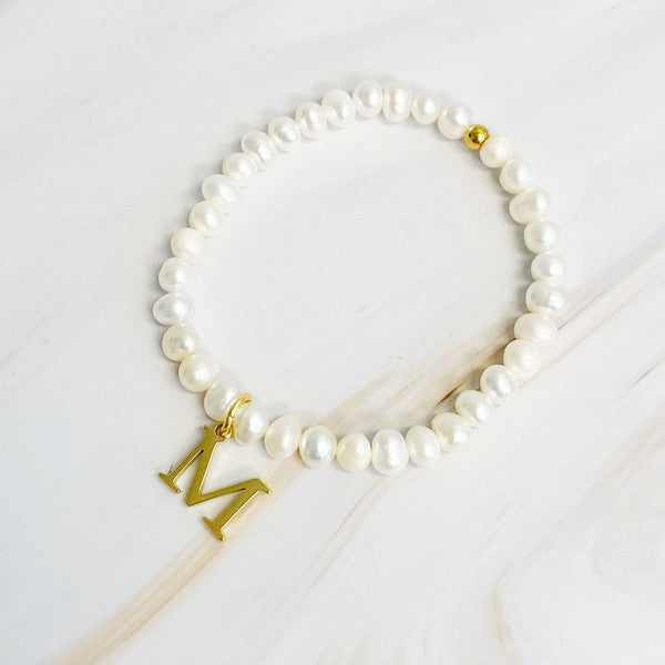 Freshwater Pearl Initial Charm Bracelet *