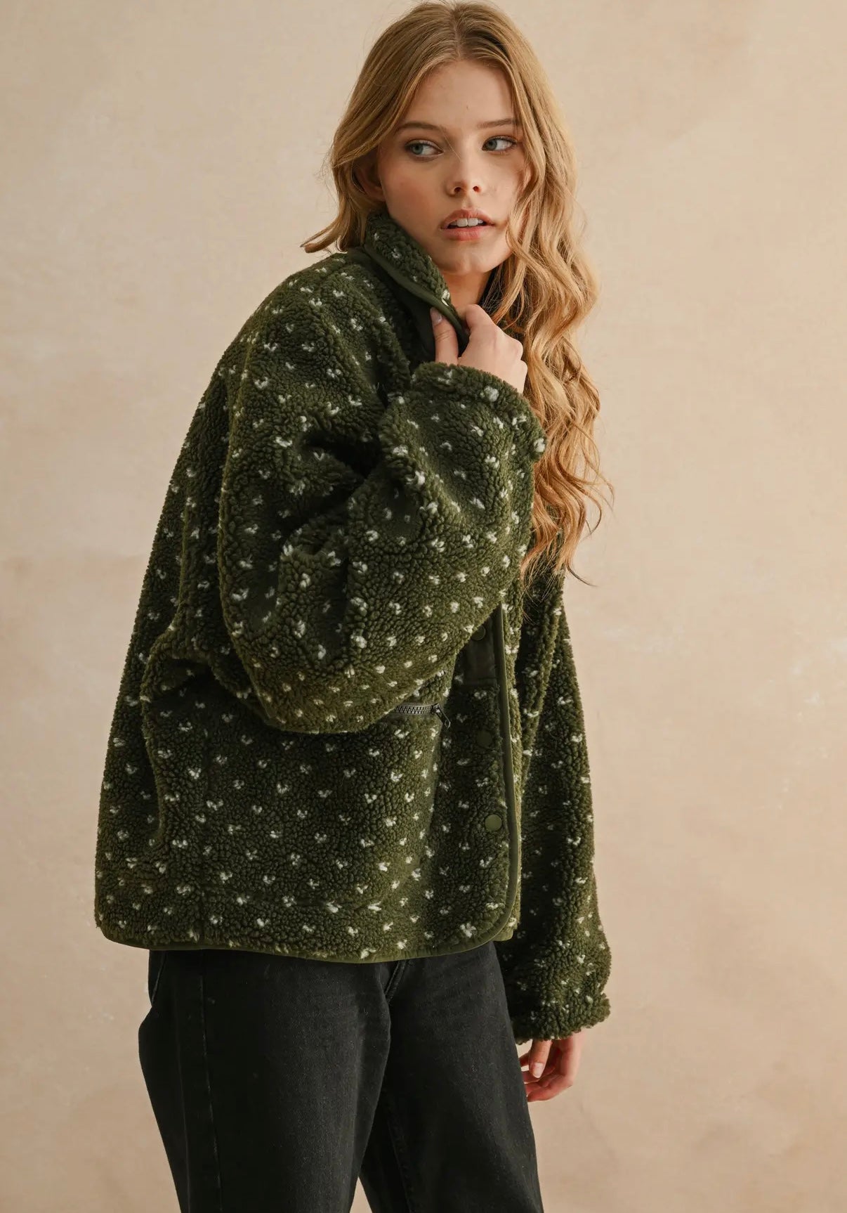 Olive Sherpa Patterned Jacket