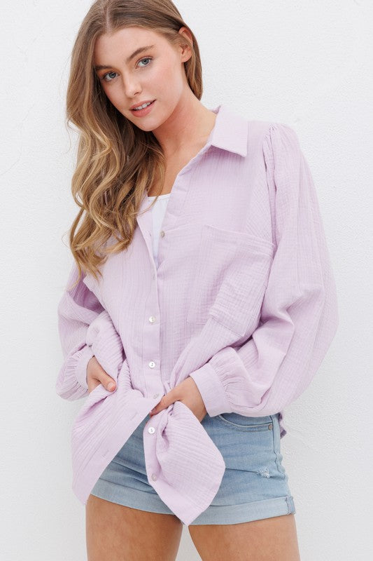 Gauze Button Down Blouse *