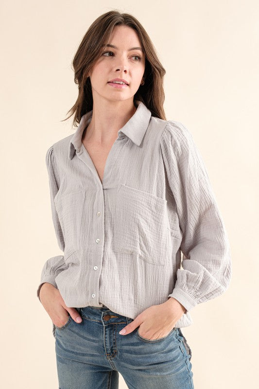 Gauze Button Down Blouse *