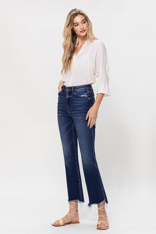 High Rise Distressed Hem Kick Flare Jeans *