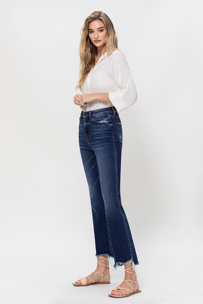 High Rise Distressed Hem Kick Flare Jeans *