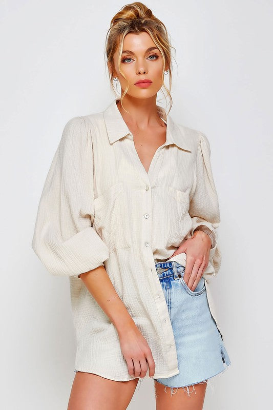 Gauze Button Down Blouse *