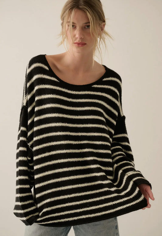 Striped Textured Knit Oversized Sweater