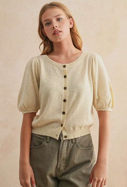Butter Puff Sleeve Button Down Cardigan