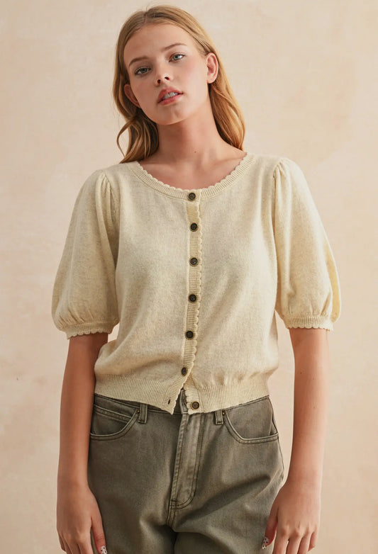 Butter Puff Sleeve Button Down Cardigan