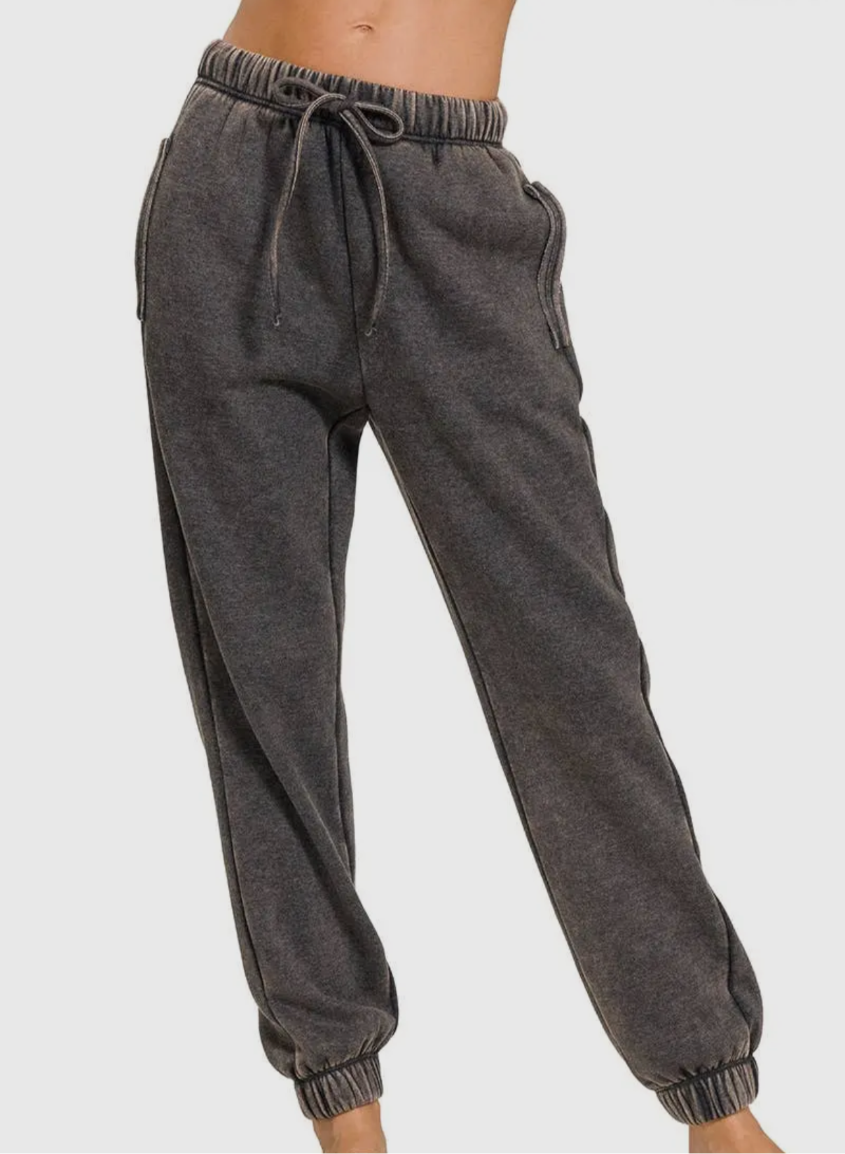 Ash Black | Acid Wash Fleece Lined Joggers