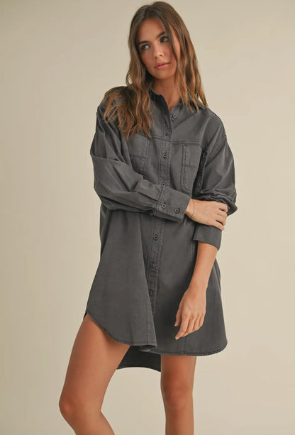 Washed Button Down Shirt Dress