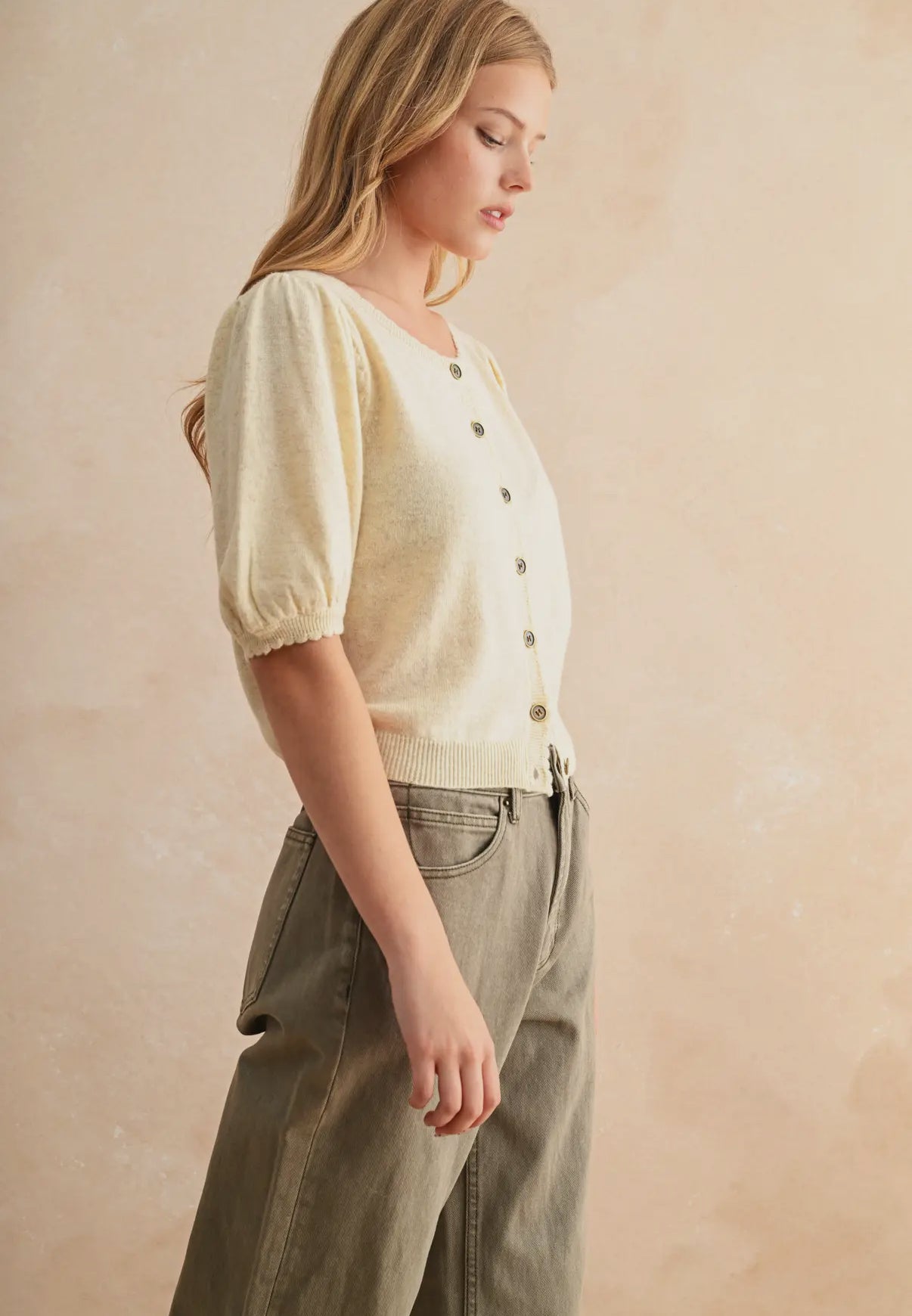 Butter Puff Sleeve Button Down Cardigan
