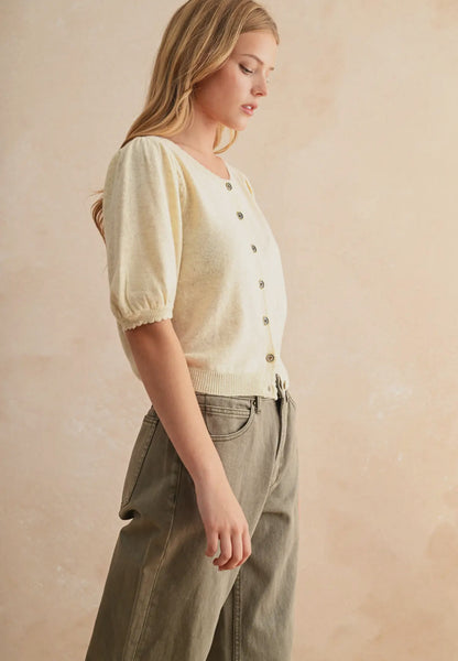Butter Puff Sleeve Button Down Cardigan