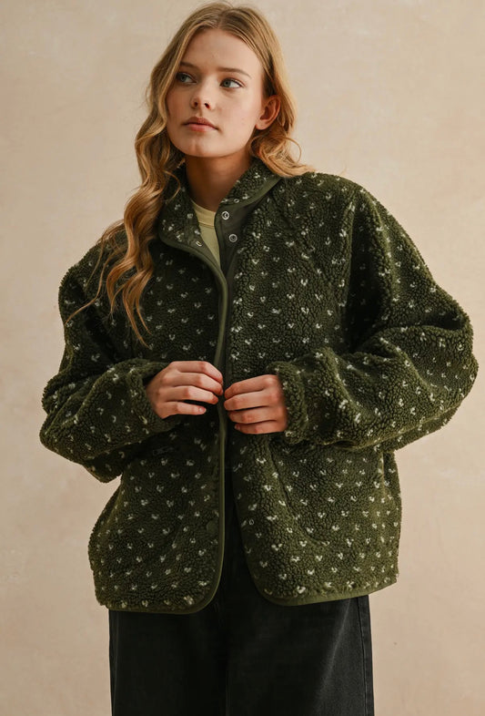 Olive Sherpa Patterned Jacket