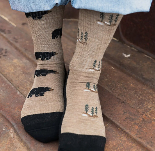 Mismatched Bear & Tree Merino Wool Socks | Men’s