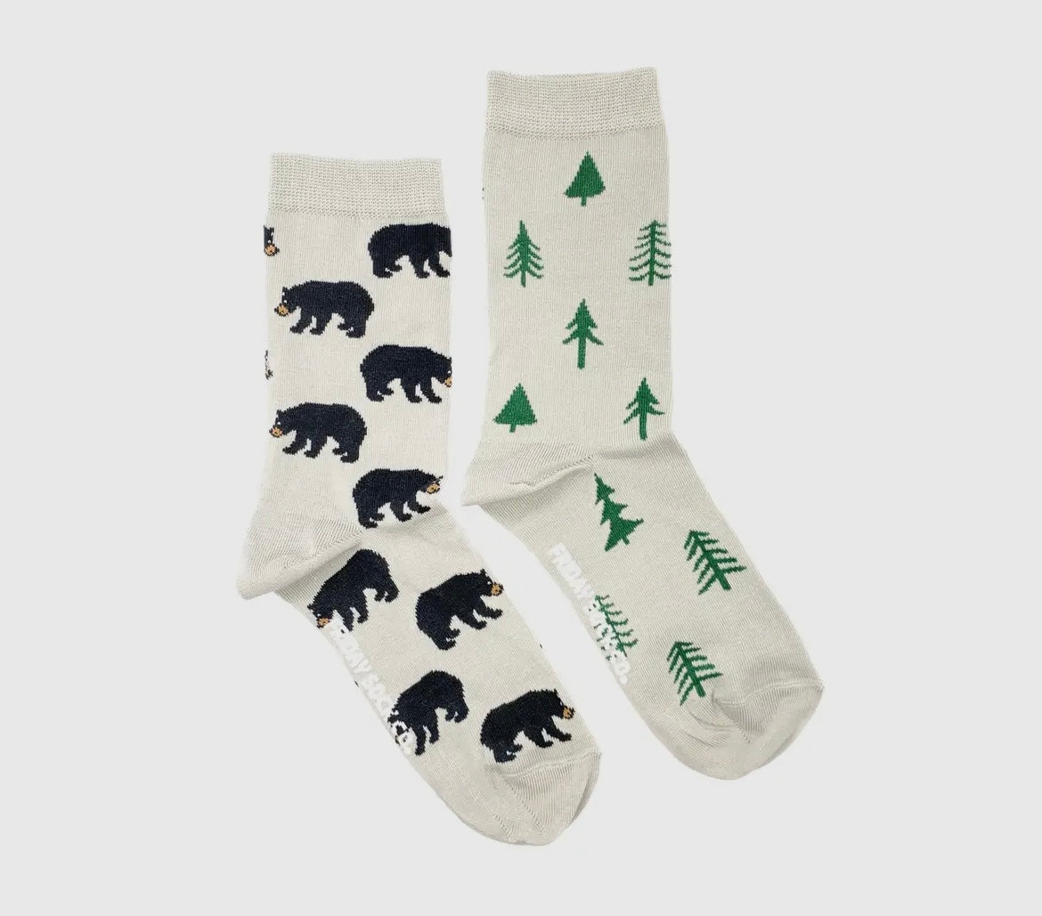 Bear & Pine Tree Mismatched Women’s Socks