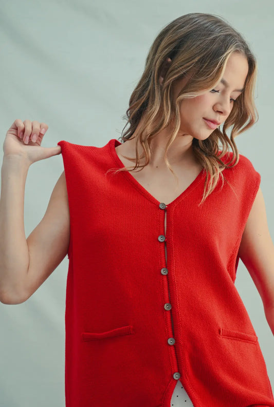 Cherry Sweater Button Down Top