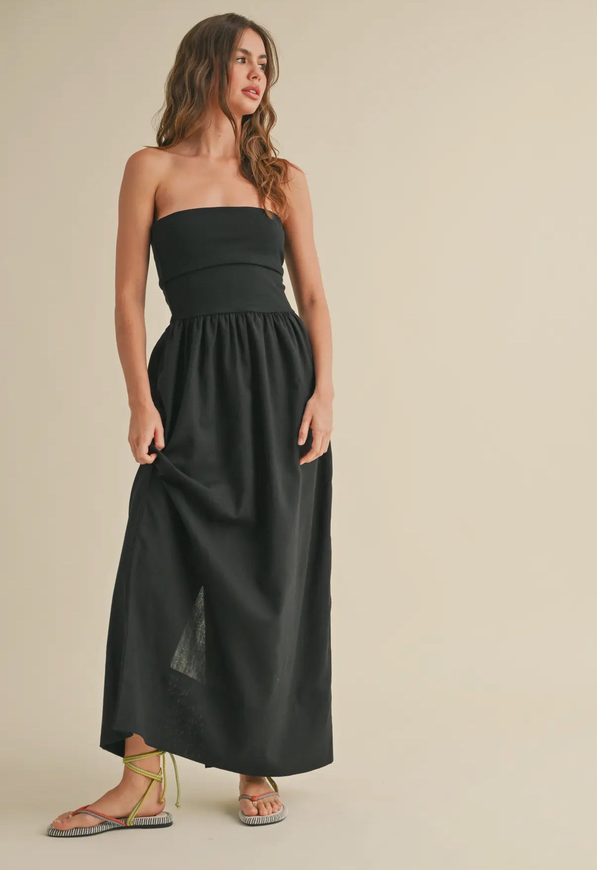 Rebecca Linen Ribbed Combo Dress