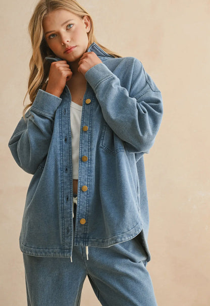 Washed Knit Button Down Shacket