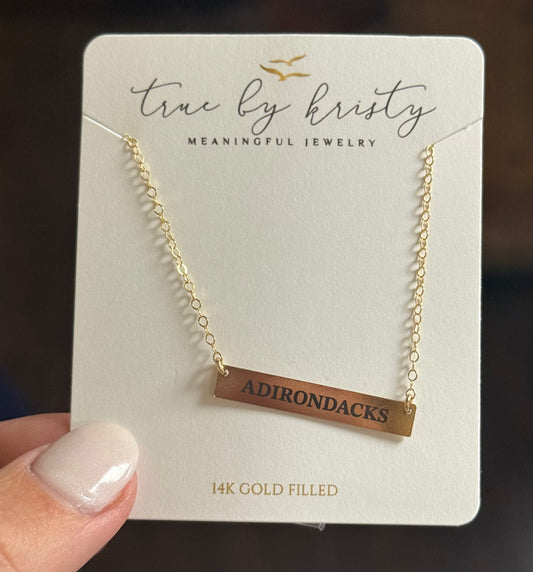 “Adirondacks” Engraved Bar Necklace