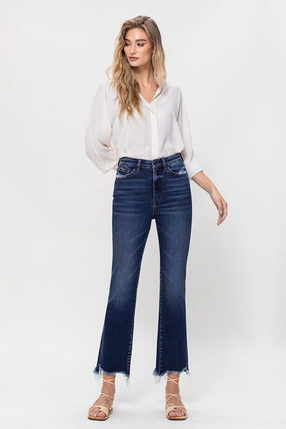 High Rise Distressed Hem Kick Flare Jeans *