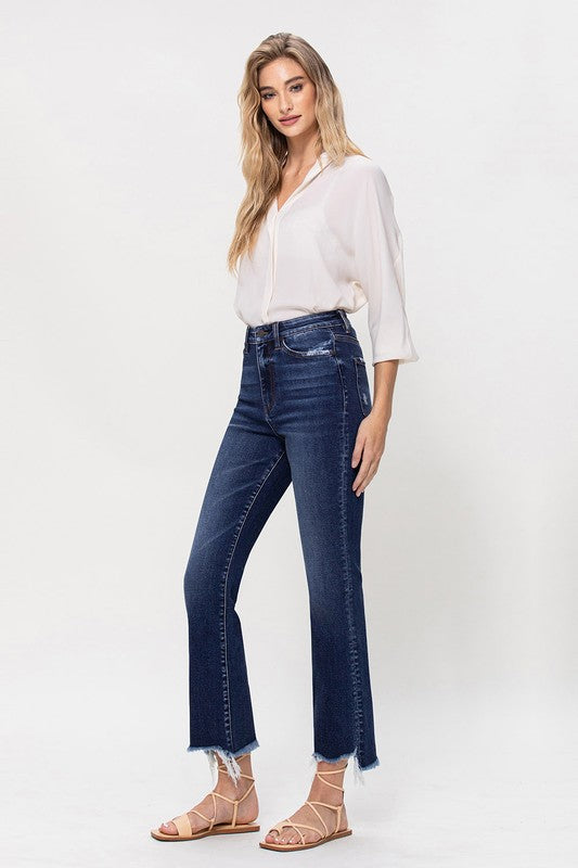 High Rise Distressed Hem Kick Flare Jeans *