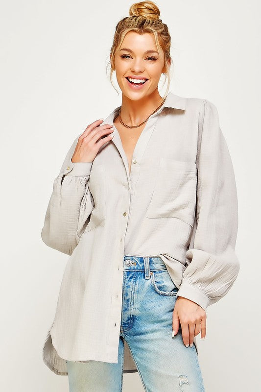 Gauze Button Down Blouse *