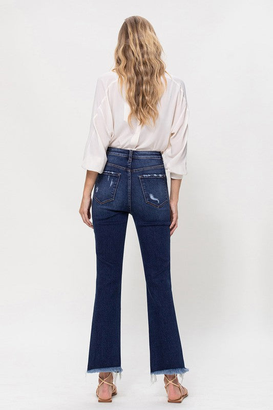 High Rise Distressed Hem Kick Flare Jeans *