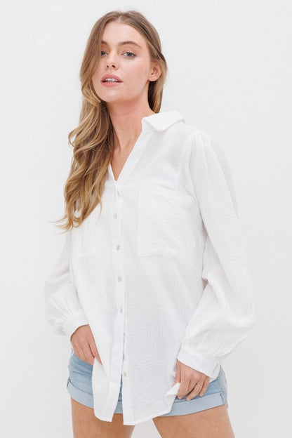 Gauze Button Down Blouse *